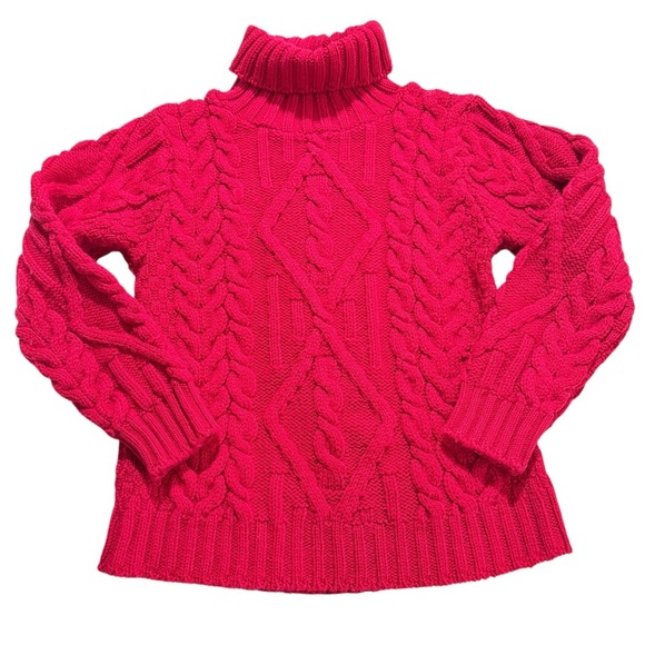 Aran Crafts Ireland 100% Merino Wool Cable Knit Turtleneck Sweater Pink Sz.Small - Picture 2 of 14